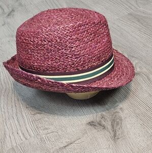 Vintage Pink Straw Hat with Ribbon